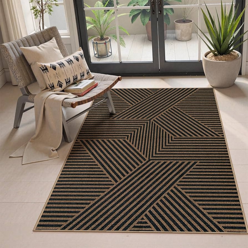 Area Rug Modern Geometric Living Room Bold Linear Motif High Contrast