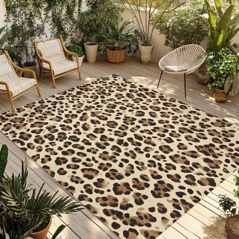 Area Rug, Modern Glam Style, Bold Leopard Print for Outdoor Durability