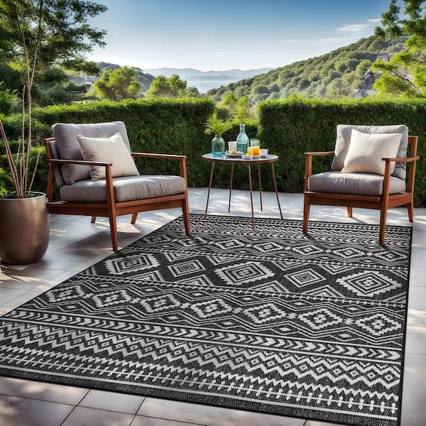Area Rug: Modern Moroccan Trellis on Porch with Lanterns