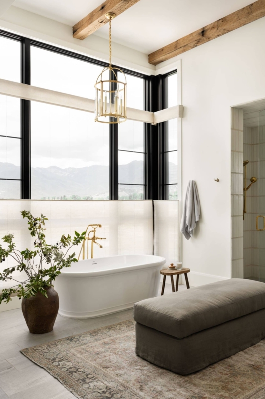 Area Rug: Modern Rustic Style, Faded Pattern with dramatic Mountain View