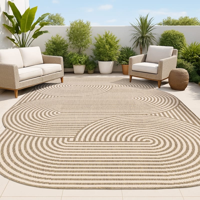 Area Rug Modern Shaped Arch Pattern Beige Cream Runner