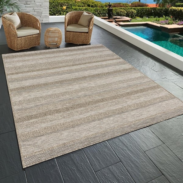 Area Rug Modern Striped Flat Weave Patio Transitional