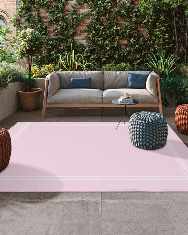Area Rug Monochrome Pink Washable, Minimalist Pink Patio Decor