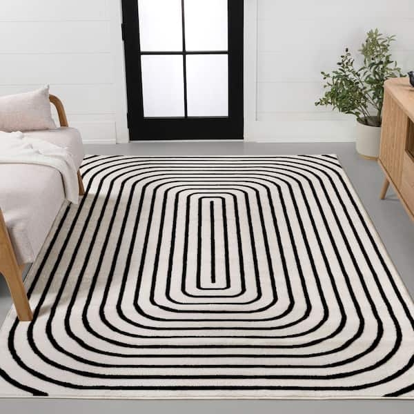 Area Rug Monotone Palette, Black and White Geometric Area Rug