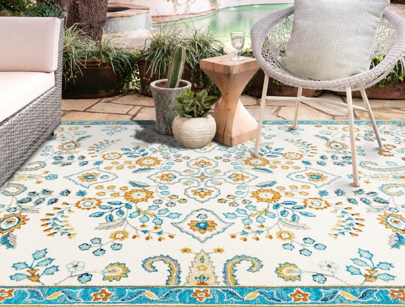 Area Rug Monstera Leaf Pattern Hooked Texture Navy