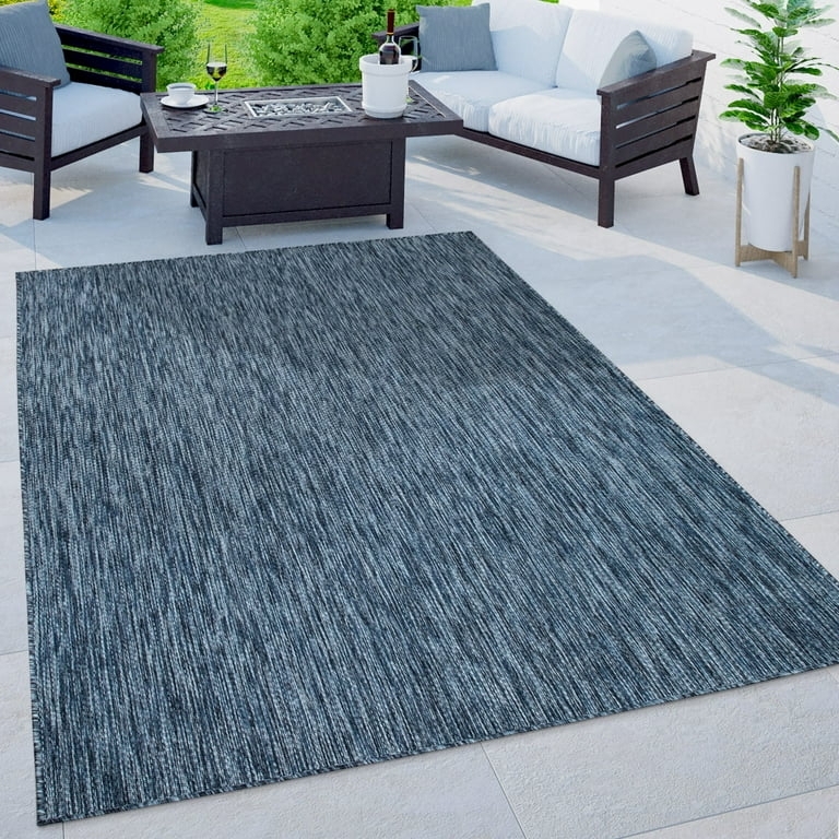 Area Rug Mottled Blue Distressed Low Pile, Coastal Style Outdoor Floor Decor