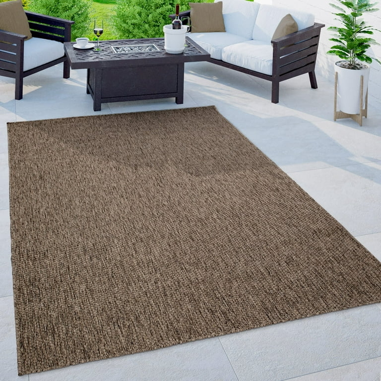 Area Rug Mottled Brown Flatweave Low Profile, Weather Resistant Patio Rug