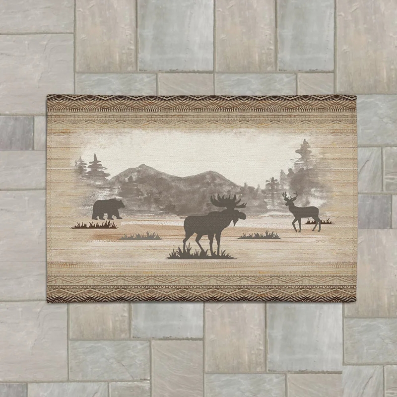 Area Rug Mountain Landscape Graphic Illustrative Style Teal