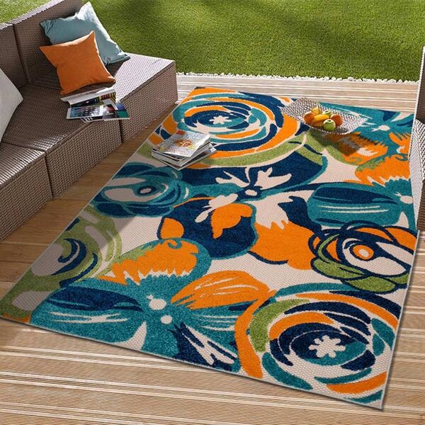 Area Rug Multi Colored Abstract Transitional Floral Low Pile
