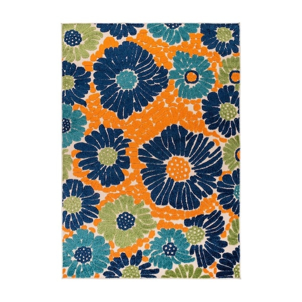 Area Rug Multicolor Oversized Floral Water Resistant Patio Decor