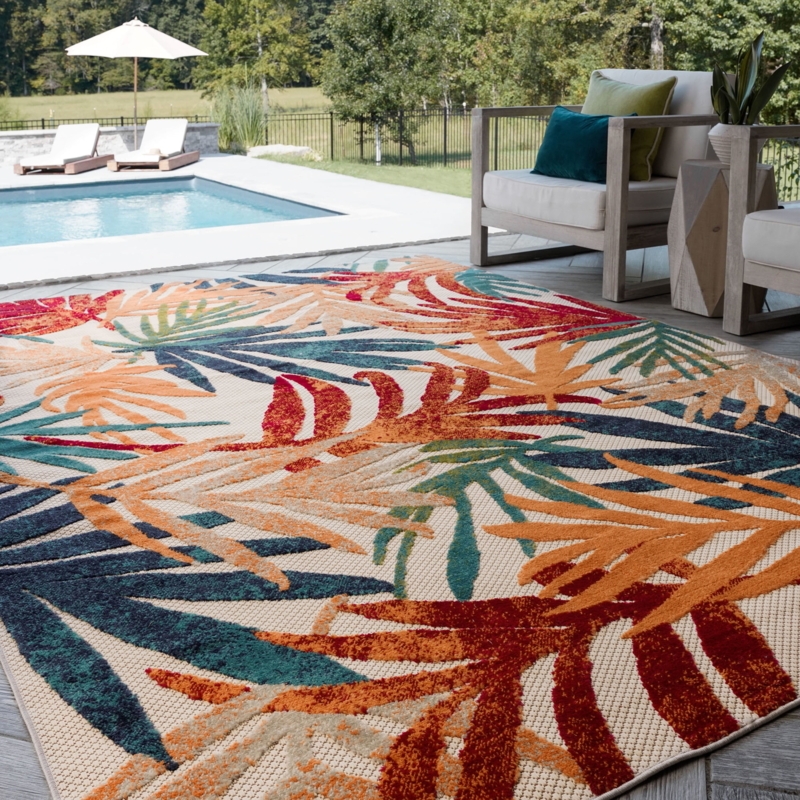 Area Rug: Multicolor Palette, Oversized Floral Print Bohemian Living Room