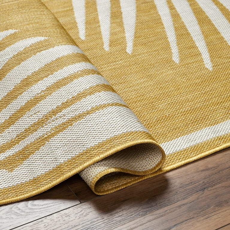 Area Rug Mustard Yellow Geometric Tile Pattern Flatweave