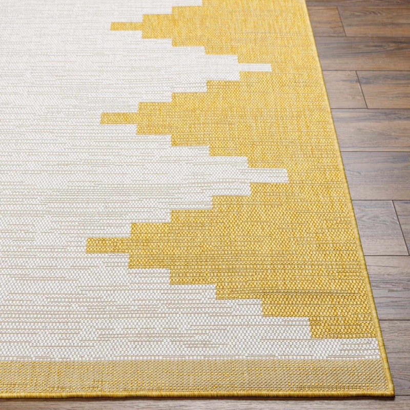 Area Rug Mustard Yellow Lattice Geometric Weather Resistant