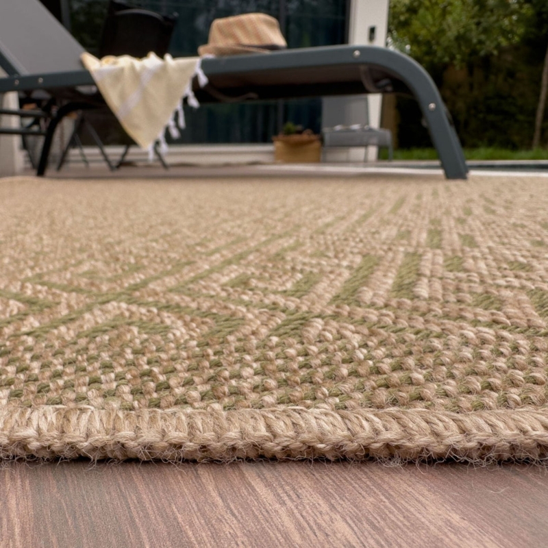 Area Rug: Natural Jute Look Flatweave with Sage Green Border