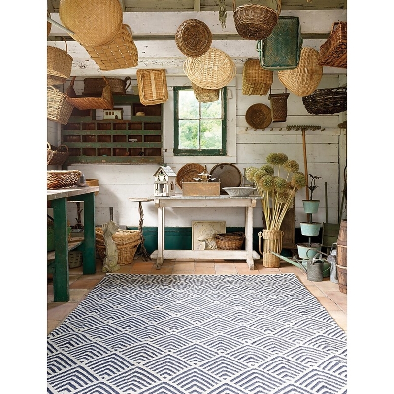 Area Rug Nautical Navy White Striped Geometric Accents Handwoven