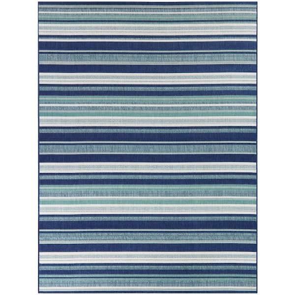 Area Rug Nautical Striped Flatweave Low Pile Coastal