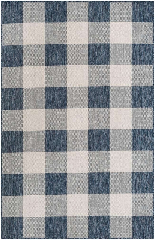 Area Rug Navy Blue Checks Flatweave Coastal Farmhouse Decor