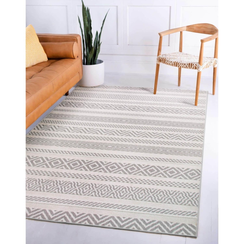 Area Rug Navy Blue Outdoor Square Link Trellis Coastal Transitional