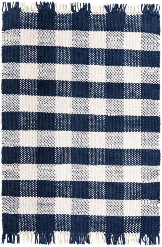 Area Rug Navy Blue Plaid Washable Indoor Outdoor Windowpane Check