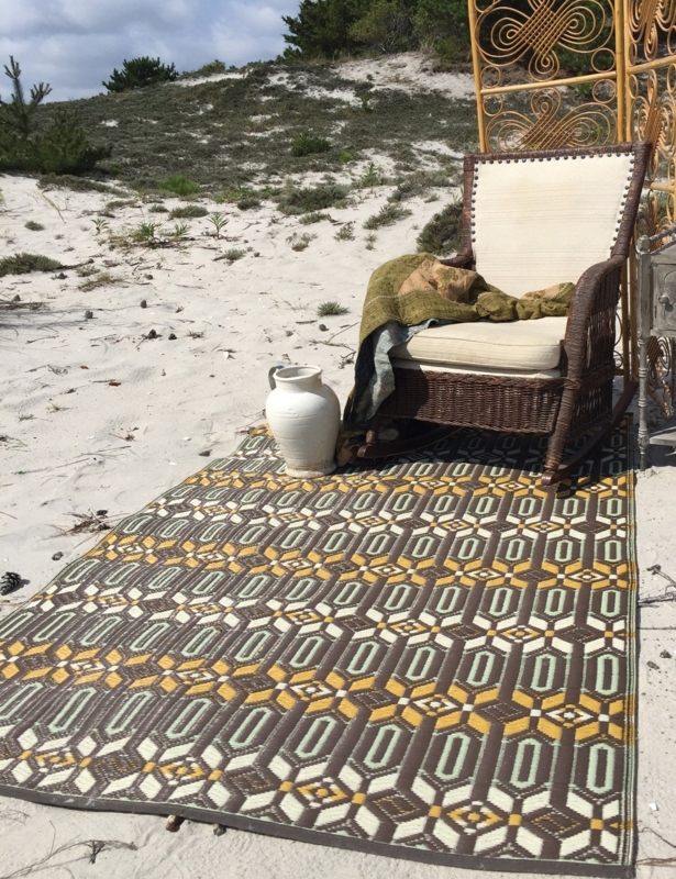 Area Rug: Navy Blue Trellis Pattern for Coastal Patio Seating