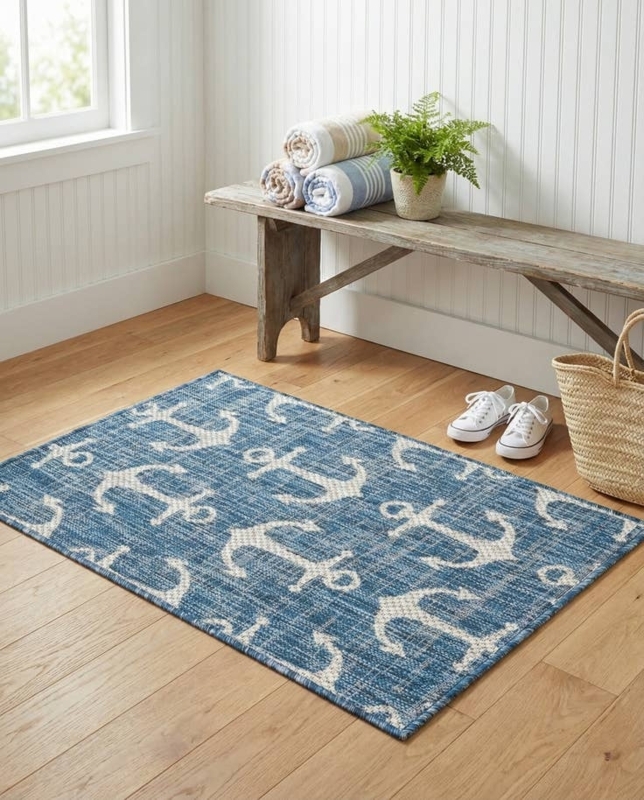 Area Rug: Navy Blue Trellis Rug Styling, High Contrast Geometric