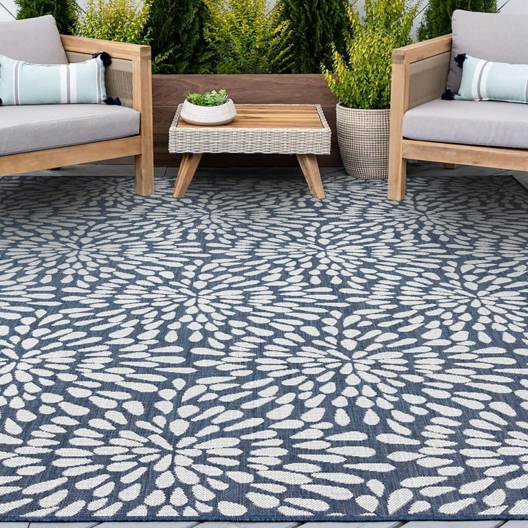 Area Rug Navy Cream Contrast Large Scale Floral Porch Styling