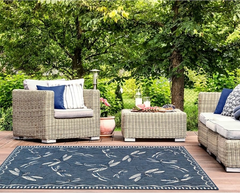 Area Rug Navy Dragonfly Area Rug Transitional Botanical Cream
