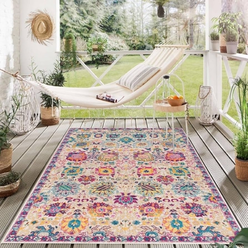 Area Rug Navy Maximalist Floral Oversized Botanicals Flatweave