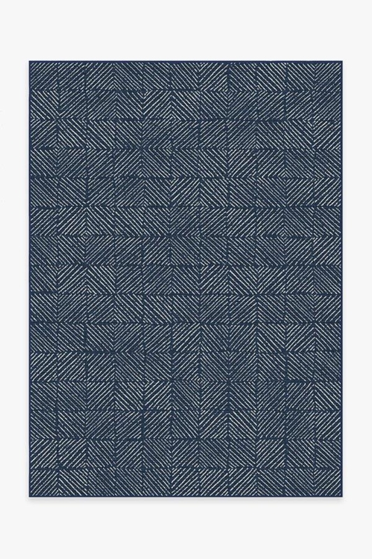 Area Rug Navy Parquet Pattern Modern Coastal Outdoor Living Space