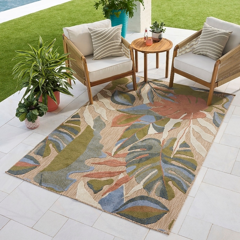 Area Rug: Navy Terracotta Contrast, Oversized Palm Leaves