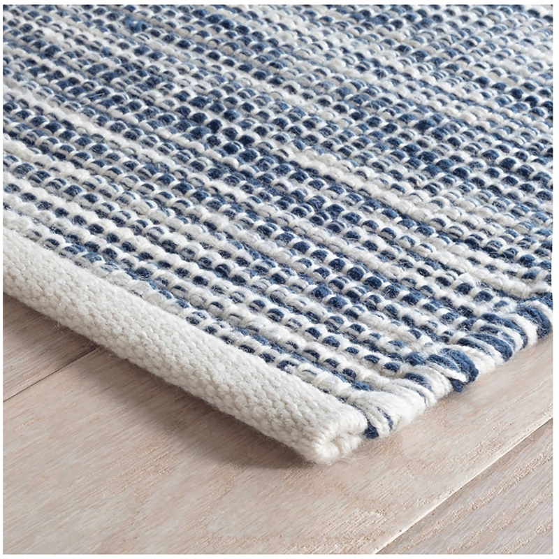 Area Rug Navy Wavy Linear Pattern Flatweave Coastal Nautical