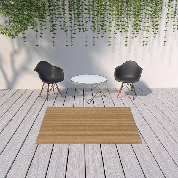 Area Rug Neutral Geometric Outdoor Patio Rug Tan Diamond Textured