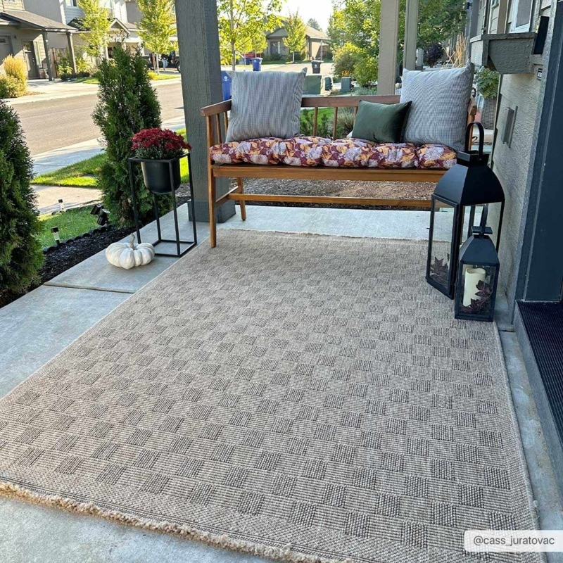 Area Rug Neutral Grid Design Beige Cream Woven Scandinavian Living