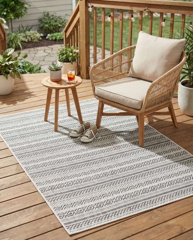 Area Rug Neutral Striped Indoor Outdoor Multi Width Stripes Ribbed