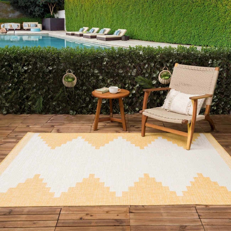 Area Rug Ochre Yellow Large Scale Geometric Diamond Woven