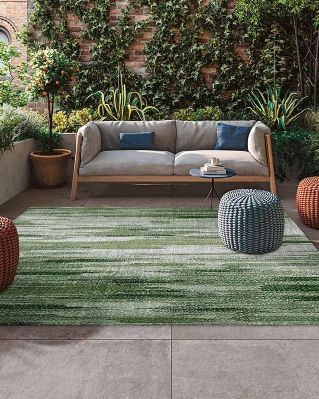 Area Rug Olive Green Abstract Gradient Low Pile Modern Patio Mat