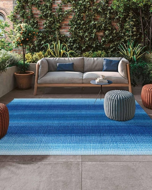 Area Rug Ombre Gradient Pattern Modern Minimalist Outdoor Navy Blue