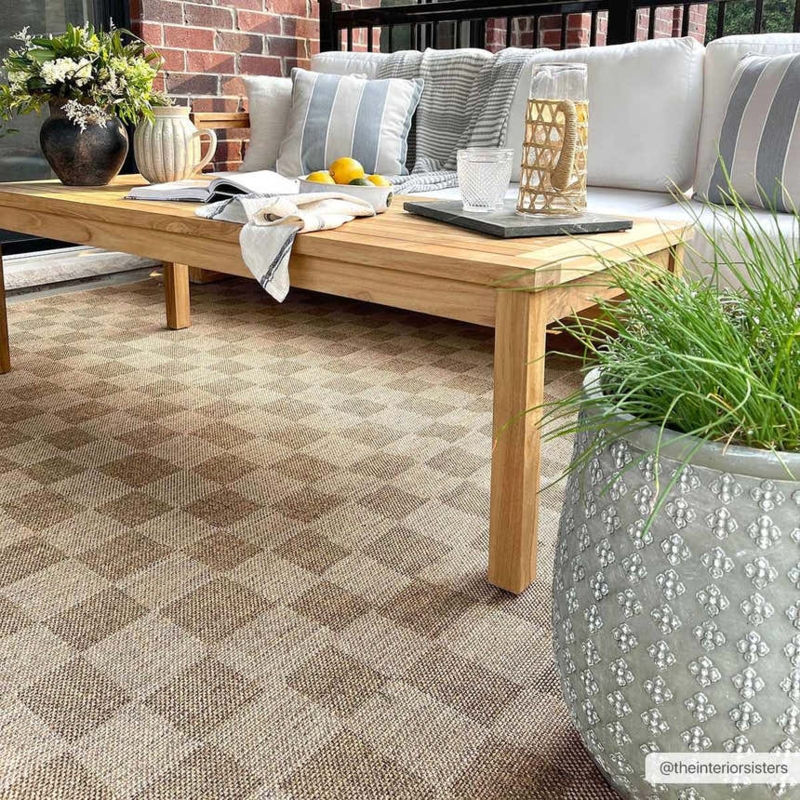 Area Rug Organic Modern Brown Cream Beige Grid Pattern Decor