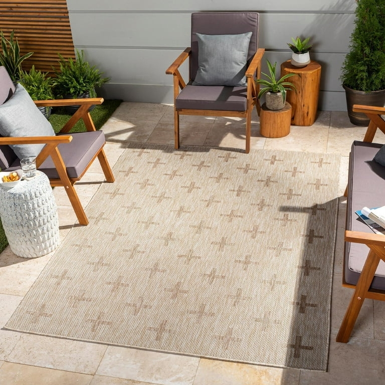 Area Rug Organic Modern Interlocking Geometric Pattern Brown