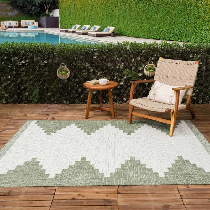 Area Rug: Organic Wavy Pattern, Sage Green Low Pile for Modern Living Room.