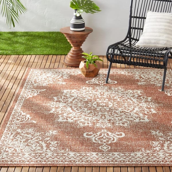 Area Rug Ornate Medallion Navy Blue Traditional Patio Decor