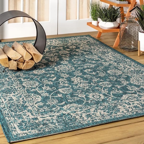 Area Rug, Oversized Botanical Floral Pattern, Textured Weave