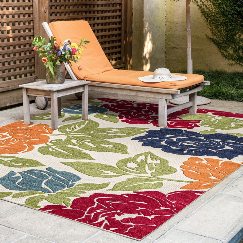 Area Rug Oversized Botanical Motifs Multicolor Vibrant Patio Decor