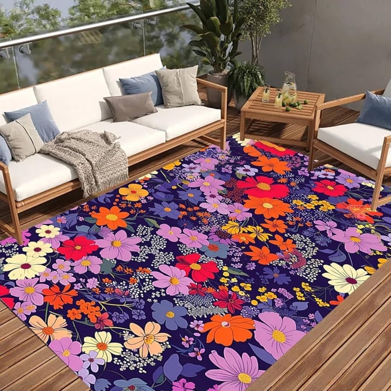 Area Rug Oversized Botanical Print Poolside Lounge Water Resistant