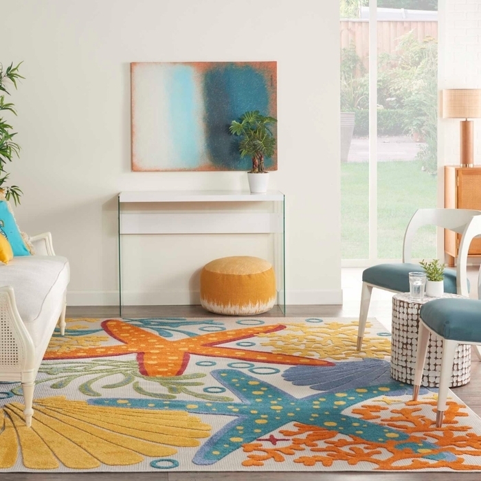 Area Rug Oversized Botanical Teal Orange Modern Floral Rug