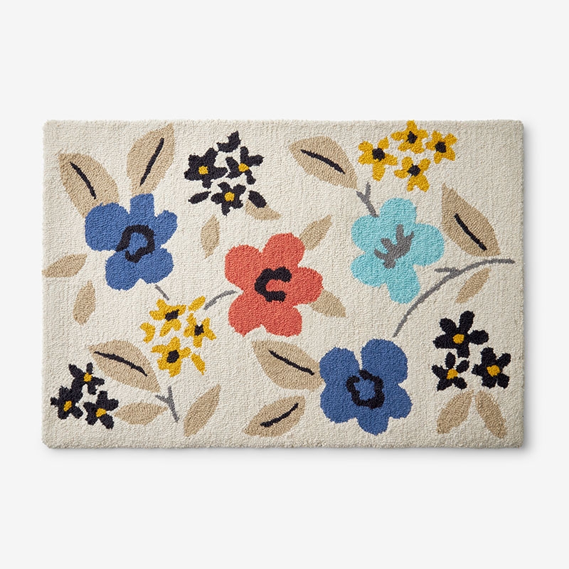Area Rug Oversized Floral Charcoal Yellow Hooked