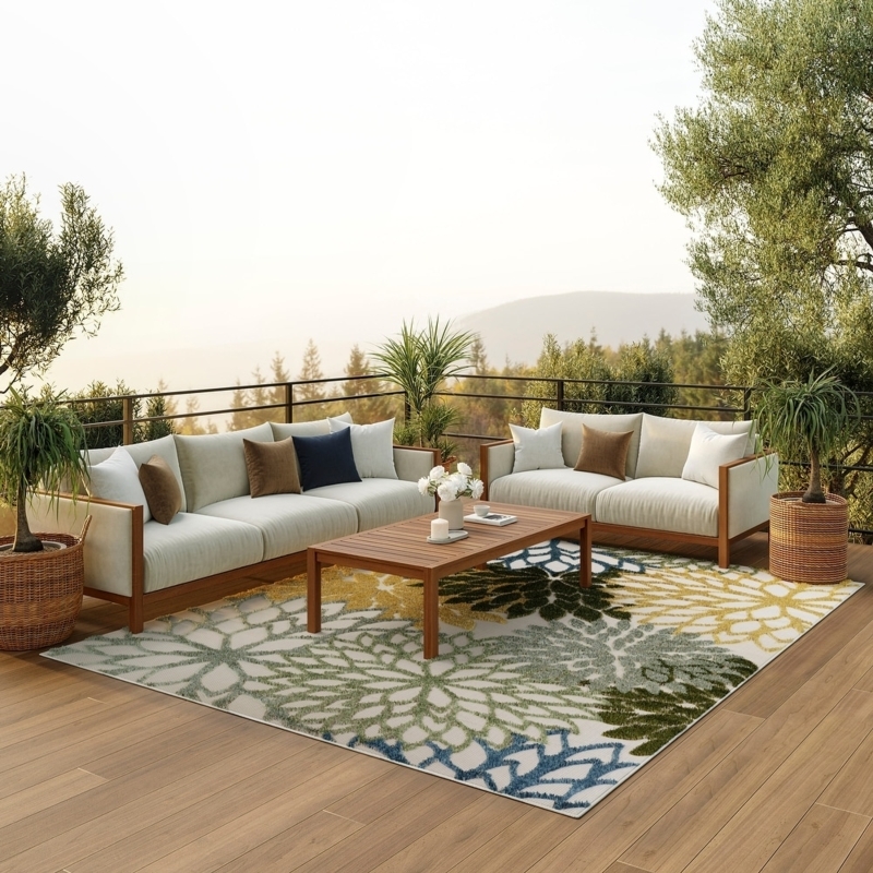 Area Rug Oversized Hibiscus Pattern Navy Blue, Tropical Floral Outdoor Rug