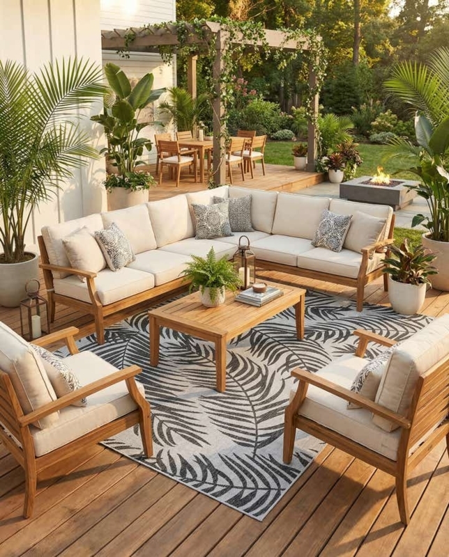 Area Rug Oversized Leaf Motif Botanical Pattern Charcoal Tropical