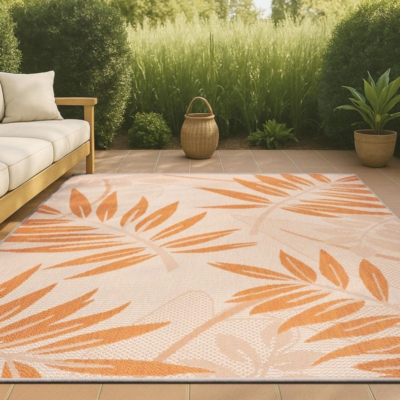 Area Rug Oversized Palm Leaf Flatweave Tropical Coastal Patio Decor