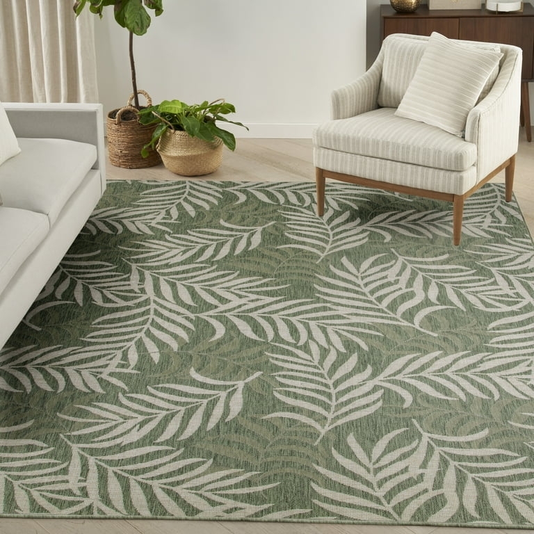 Area Rug: Oversized Tropical Palm Pattern, Forest Green & Ivory
